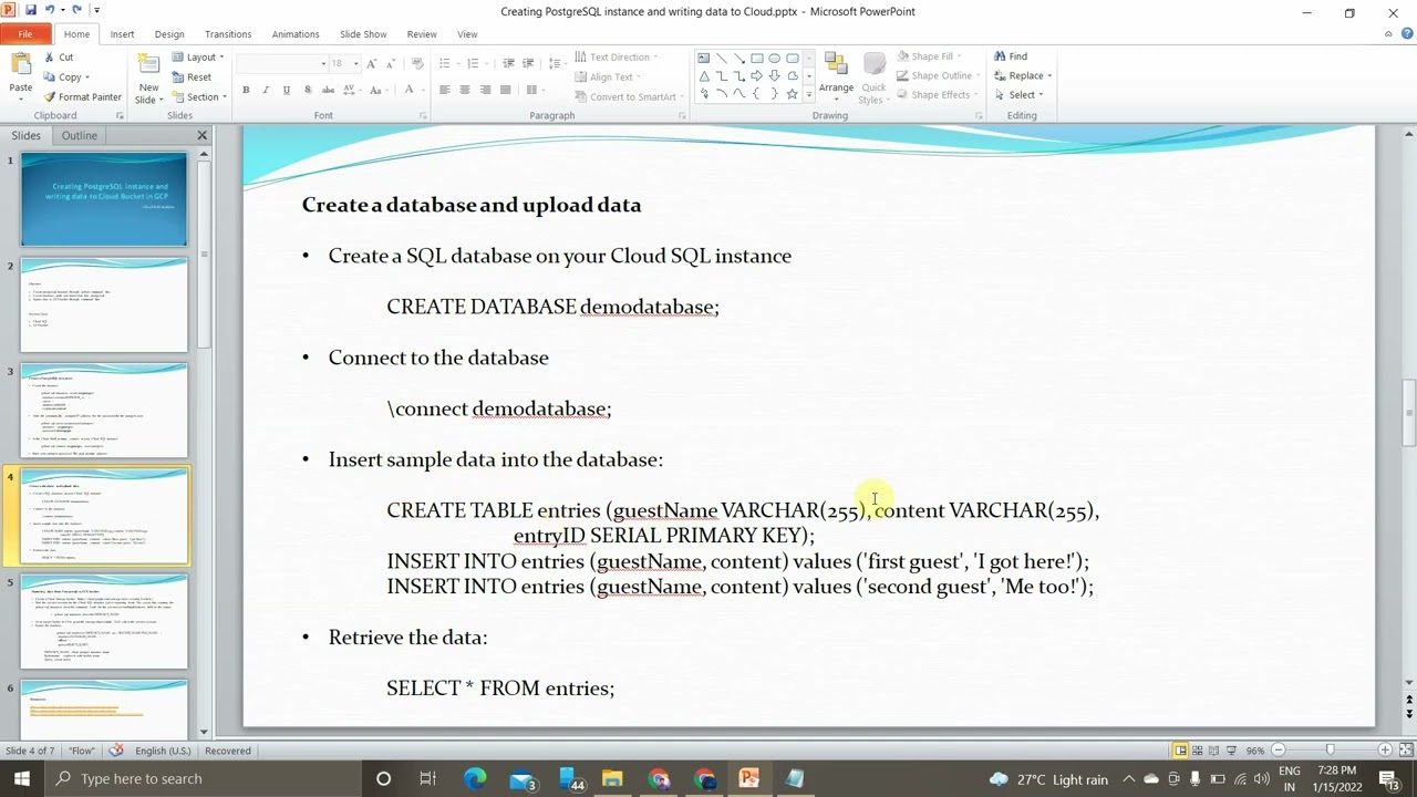 Creating PostgreSQL instance and writing data to Cloud Bucket in GCP