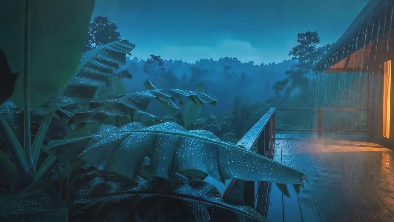 Instant Sleep with Light Rainfall and Rolling Storm at Forest Cabin Terrace 🌧️