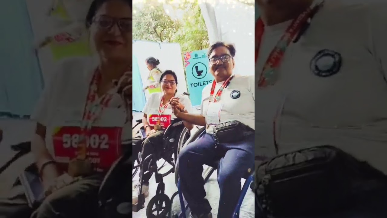 Finished 2.5 km Marathon 💐 in delhi on wheelchair together &hearts;️&hearts;️Shorts#specialabledcouple