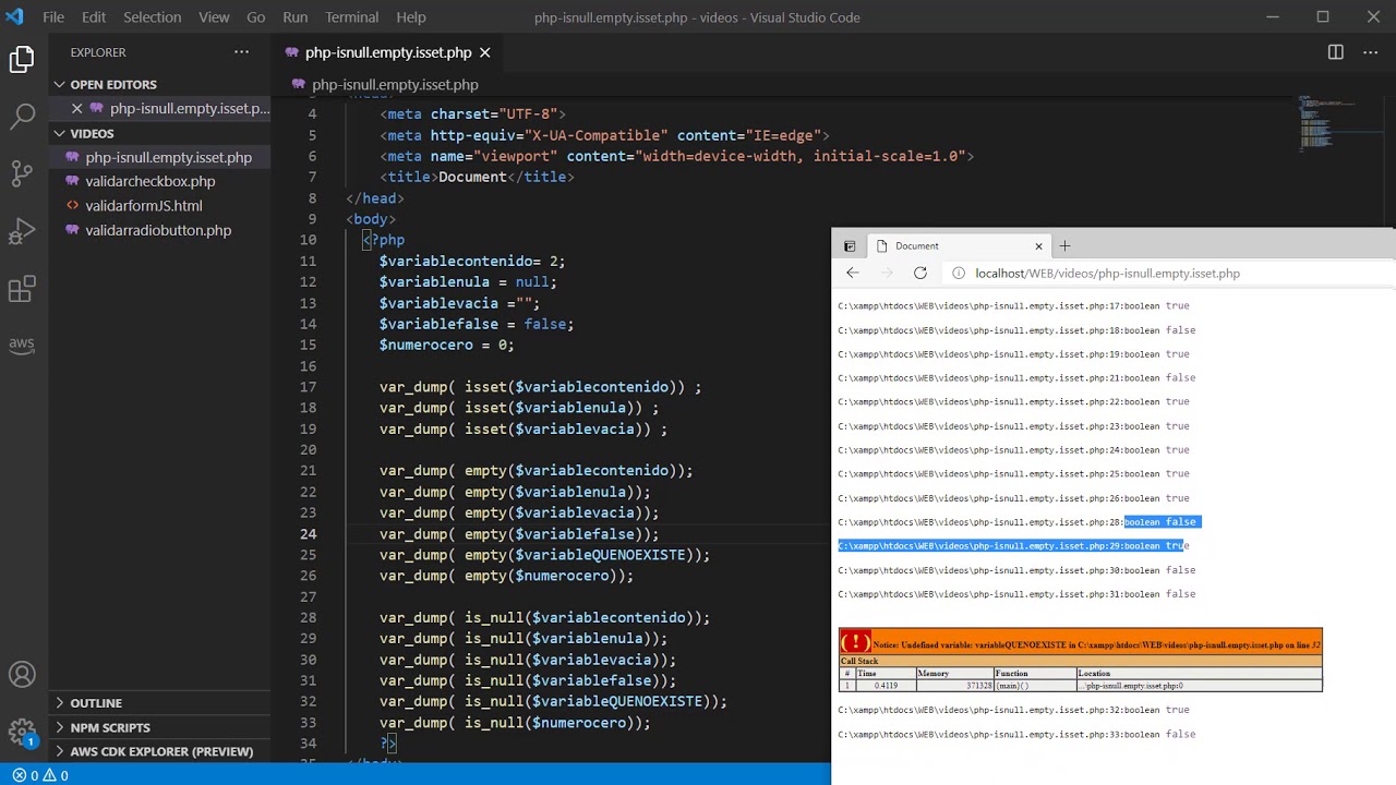 PHP - Función ISSET, EMPTY e IS_NULL