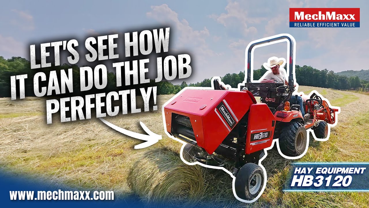 Demonstration of MechMaxx 3-Point PTO Mini Round Hay Baler With Twine Wrap HB3120