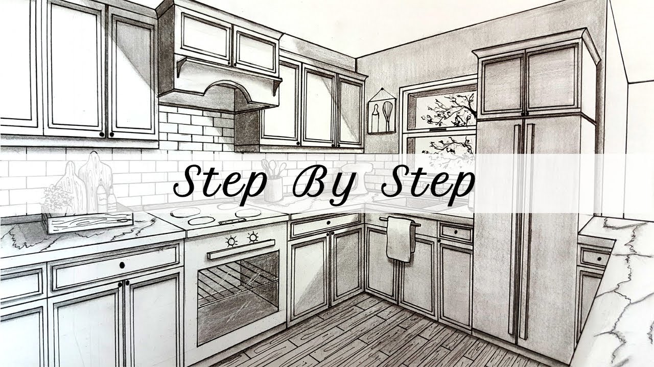 How to Draw A Kitchen in Two Point Perspective | Step By Step