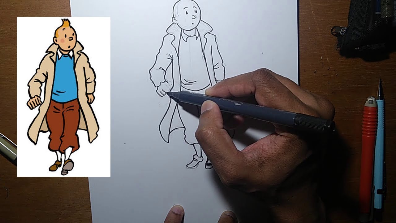 How to draw Tintin subtitled in French