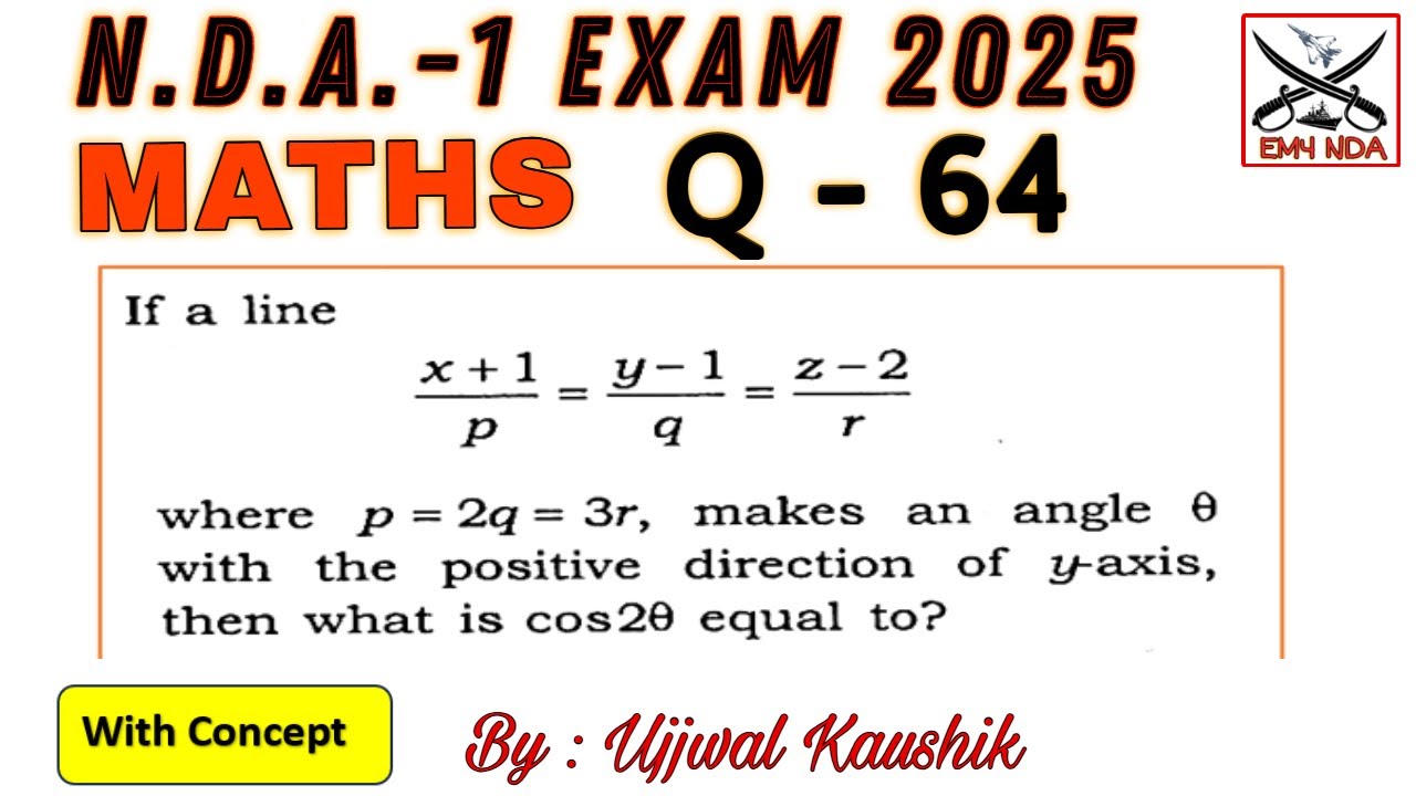 If a line (x+1)/p =  (y-1)/q = (z-2)/r where p = 2q = 3r, makes an angle θ with  positive direction