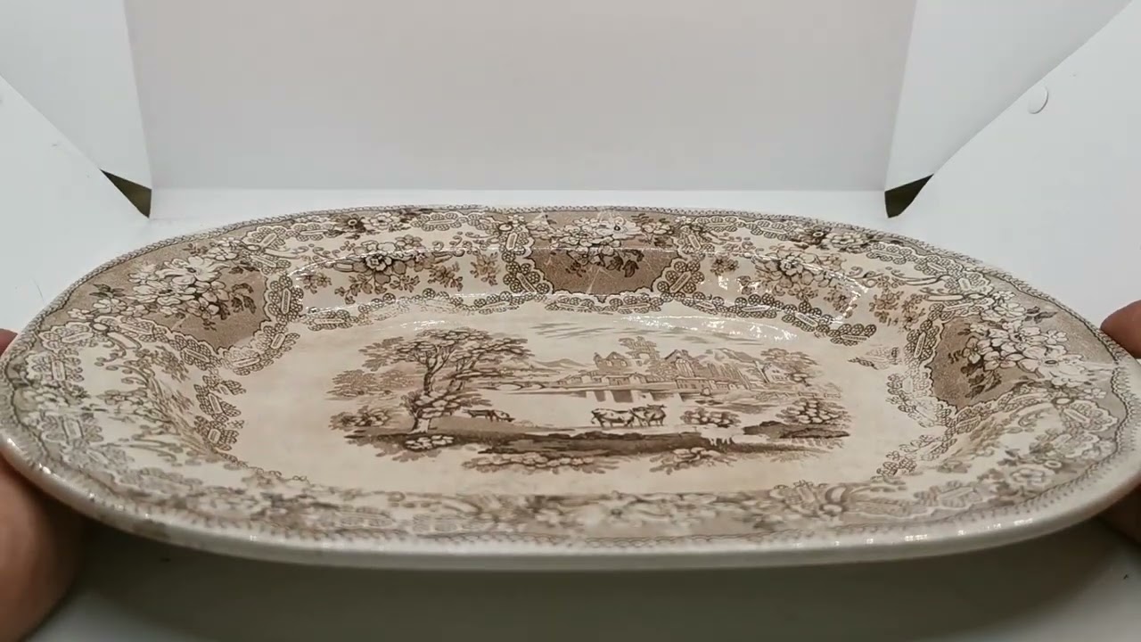 Antique 19th Century Clyde Pottery Company British Rivers Brown & White China 13.75-inch Platter