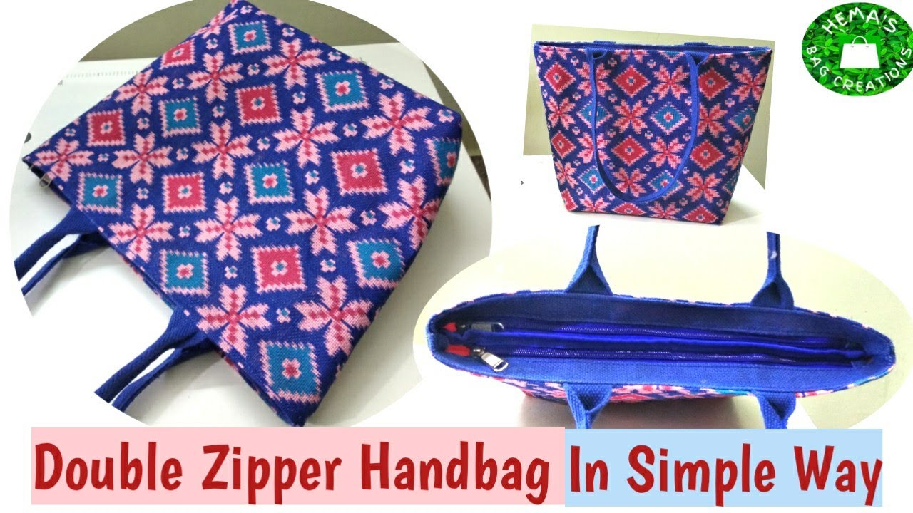 DIY Double Zipper #jute #ladies Handbag Stitching Tutorial/#doublezip Shoulder Bag #making At #home