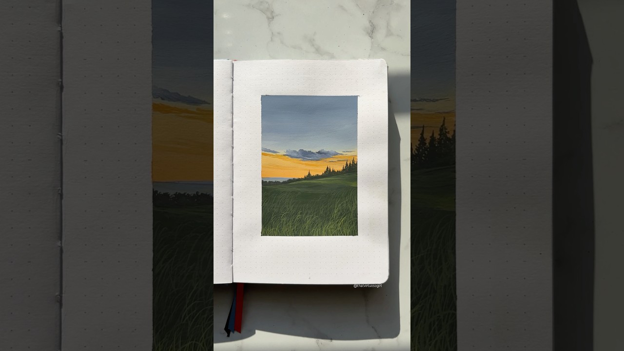 Paint a simple landscape with me🍃 #art #youtubeshorts #shortvideo #paintingtutorial #artist