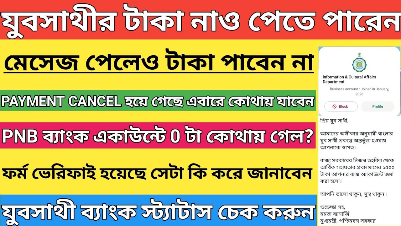 Yuva Sathi Message পেলেও টাকা নেই | Payment Cancel Message | PNB Bank 0 Balance Problem |