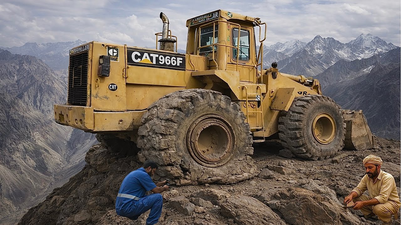 Caterpillar Loader Tire Explodes on Mountain Job – Made by Pakistani Mechanics 🚜