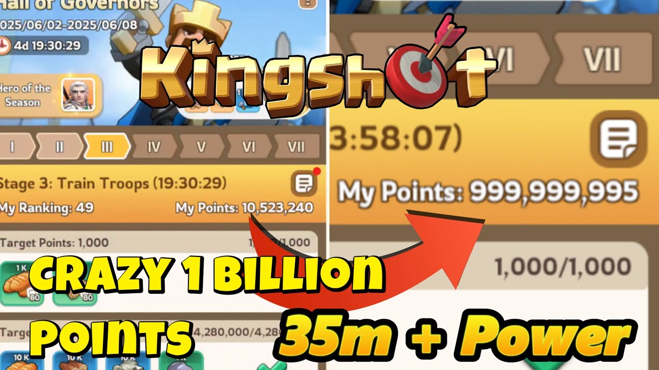 35 миллионов очков за 10 минут, 1 миллиард очков в Kingshot