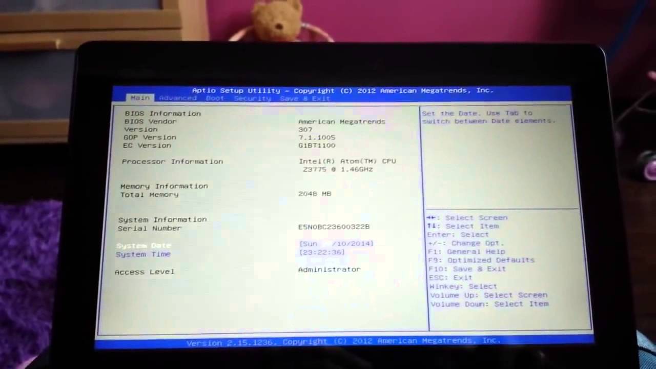 ASUS Transformer Book T100 Konfiguracja BIOS UEFI