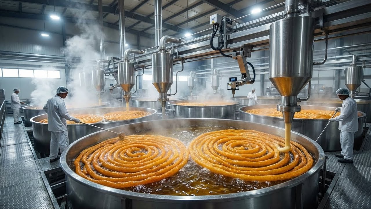 Inside a Modern Indian Jalebi Factory -- From Fermented Batter to Golden Jalebi (Full Process)