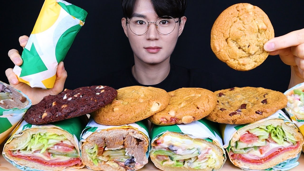 서브웨이 샌드위치 쿠키 먹방ASMR MUKBANG SUBWAY & SANDWICH & COOKIE サンドイッチ クッキー eating sounds
