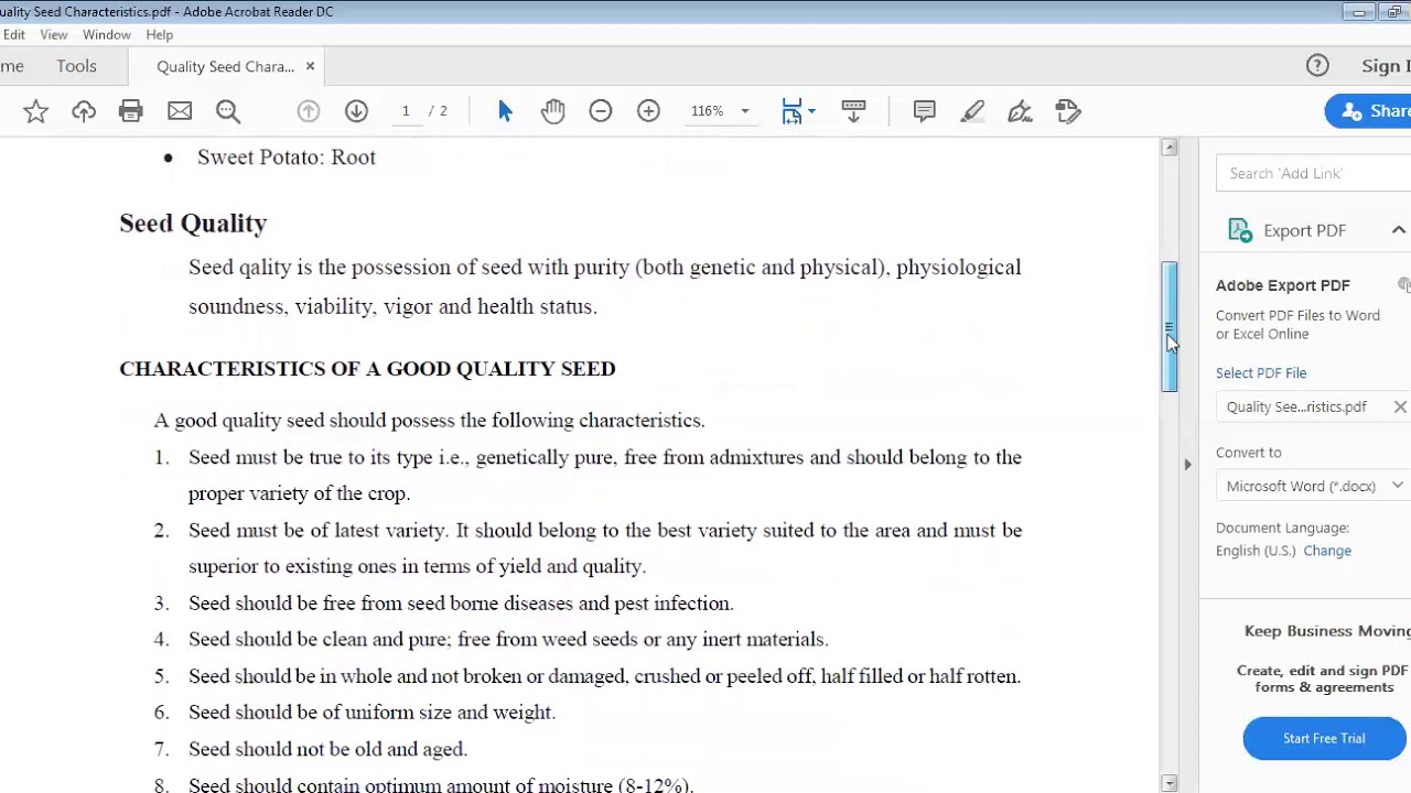 Quality Seeds and its characteristics