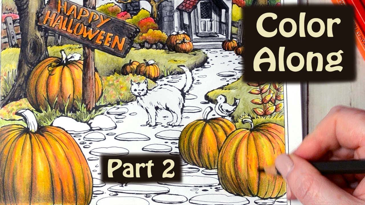 Color Along Autumn Scenes Coloring Book with Watercolor Pencils part 2