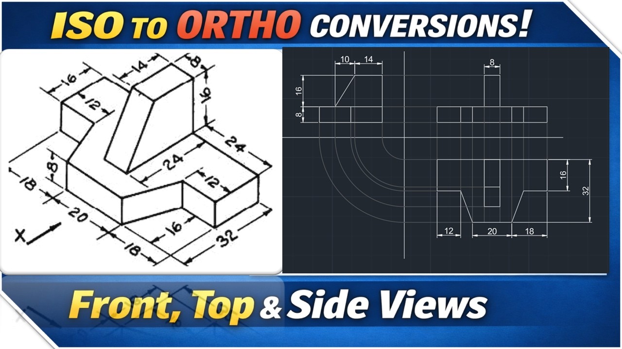 Draw the Front view, Top view and Side view of the part shown