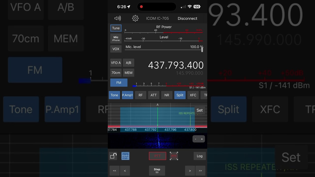 The Amateur Radio repeater (NA1SS) on the International Space Station (ISS) at 40° elevation.