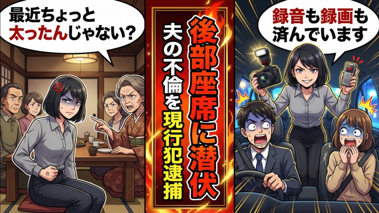 【漫画】妻の車で不倫相手と密会する夫に気づかないフリ…⇒後部座席から登場し「全部録画済みです」と伝えた結果【スカッと】