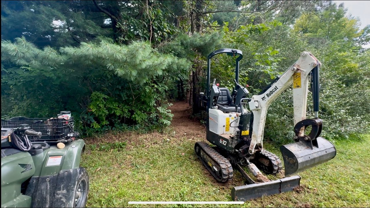 TRAIL BUILDING W/  MINI BOBCAT E10 EXCAVATOR  PART 2, part 1 in description #trail #path #excavator 