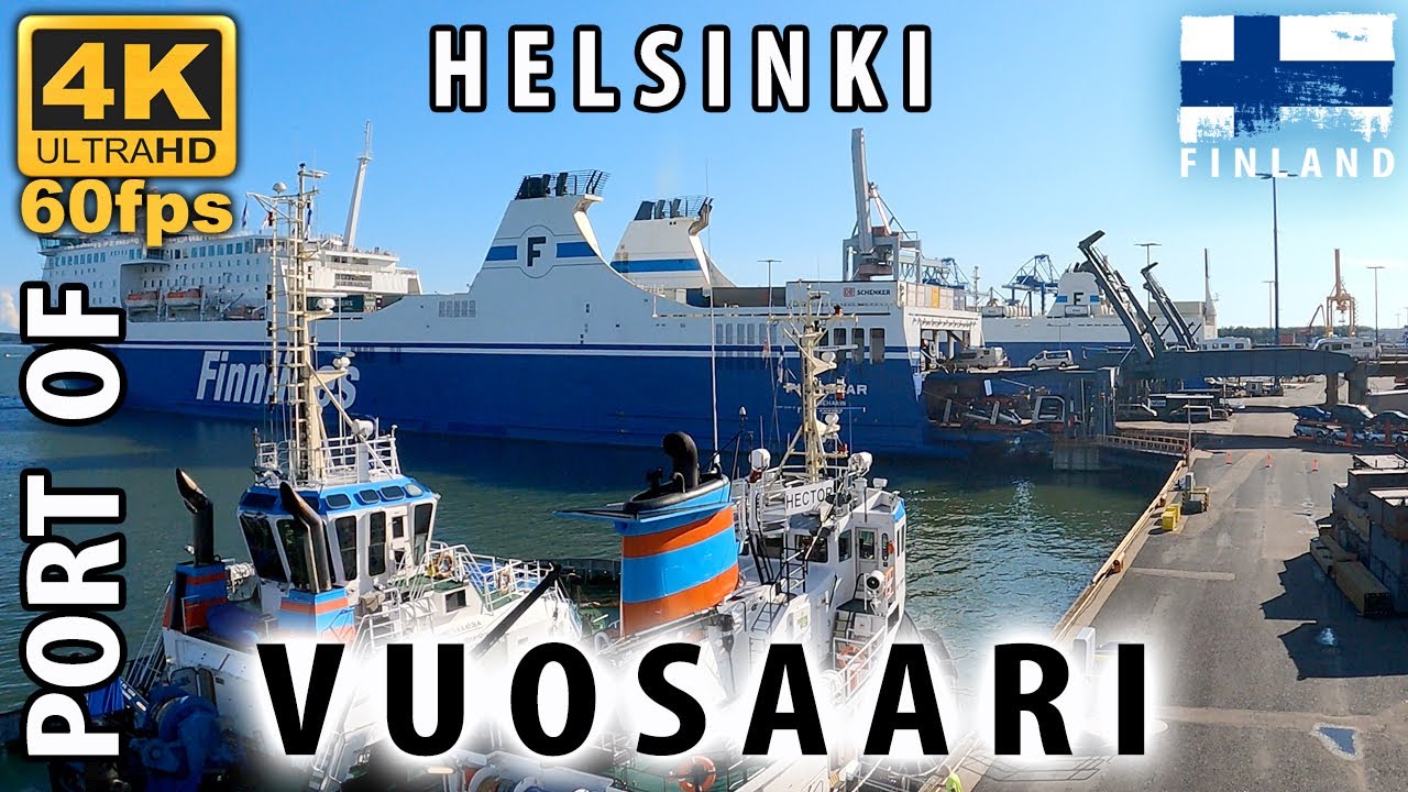 VUOSAAREN SATAMA HELSINKI N&Auml;K&Ouml;ALAPAIKKA🇫🇮 RAHTILAIVA AUTO MATKA SAKSAAN. It&auml;meri hyv&auml; meris&auml;&auml;. 4K/60