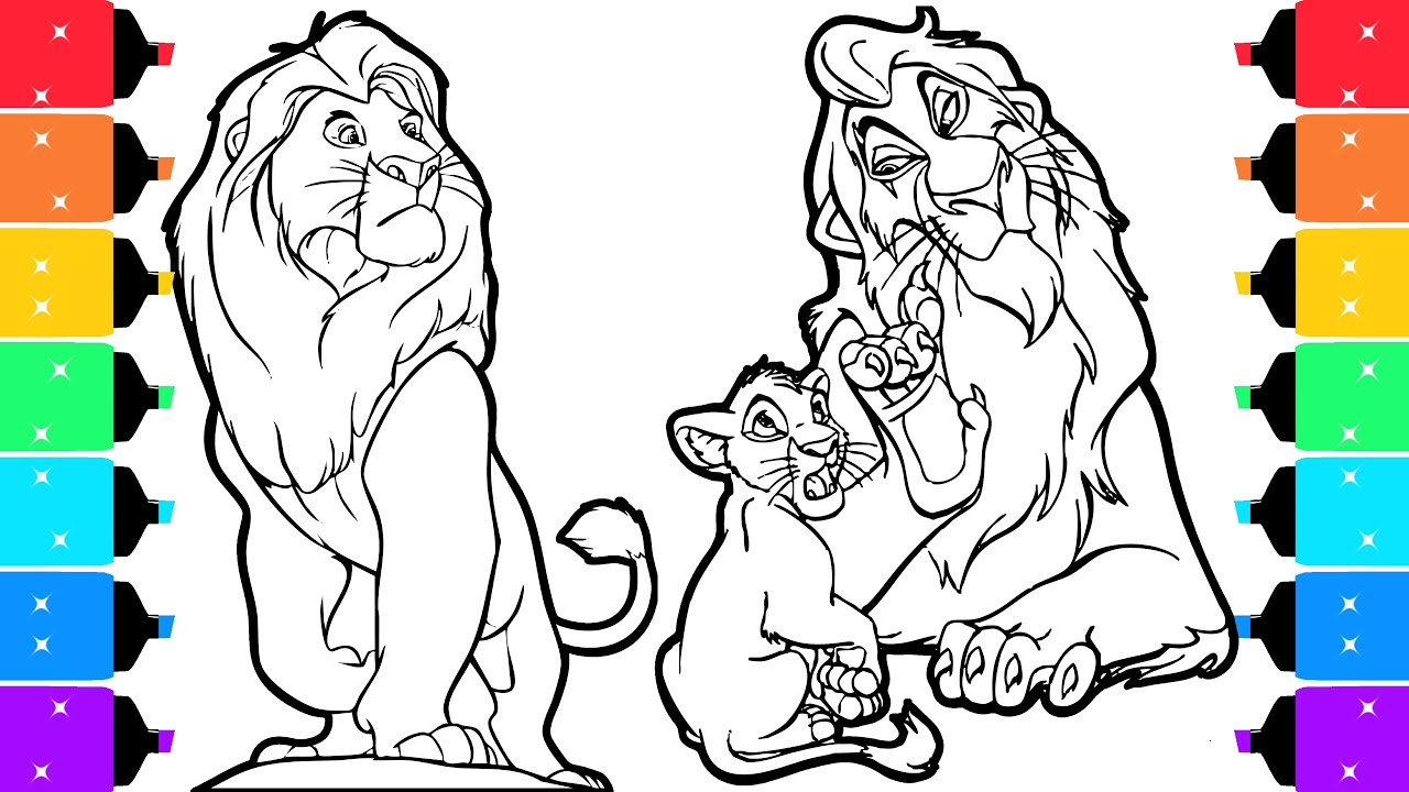 Coloring Mufasa, Simba and Scar The Lion King Coloring Pages for Kids
