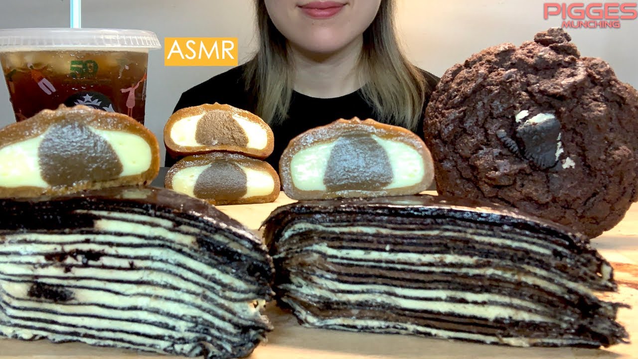 ASMR CHOCOLATE DESSERT - CREPE CAKE, OREO COOKIE, TIRAMISU RICE CAKE MOCHI MUKBANG Eating Sound