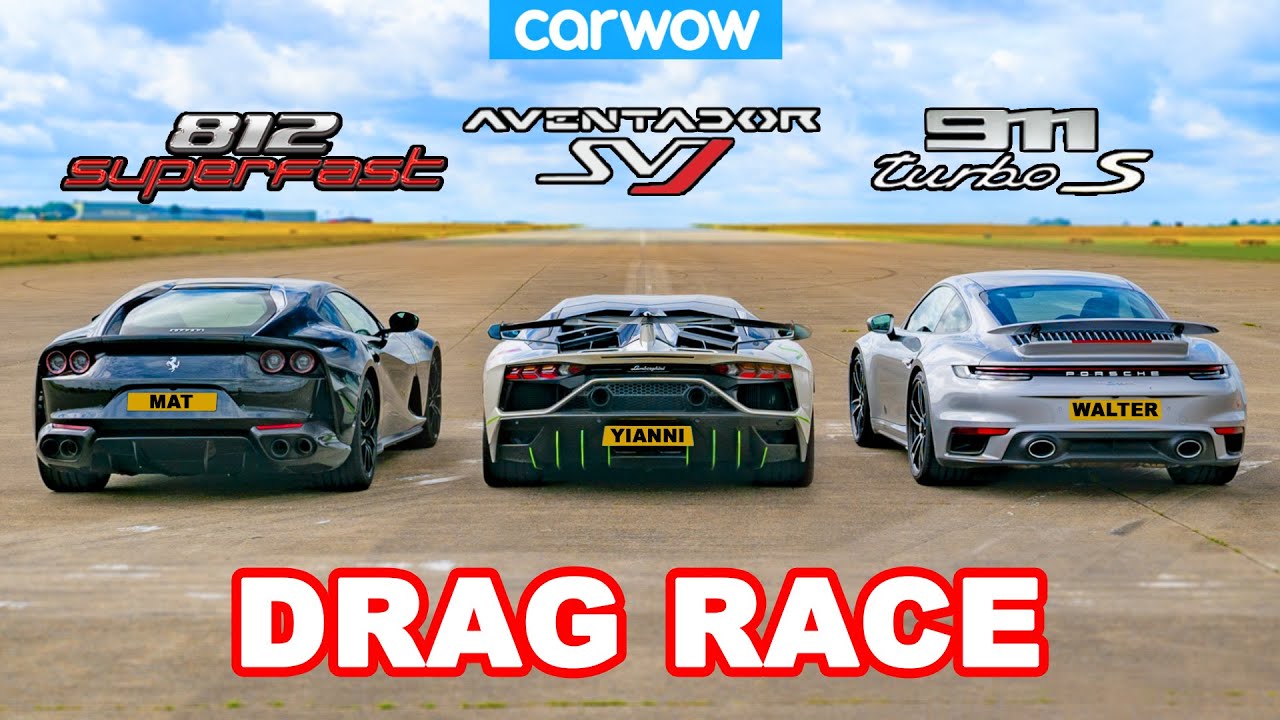 Lamborghini Aventador SVJ v Ferrari 812 v Porsche 911 Turbo S: DRAG RACE