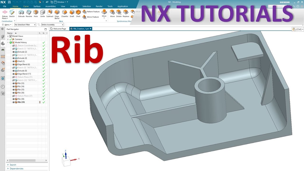 Siemens NX Modeling tutorials #16 | How to use Rib command