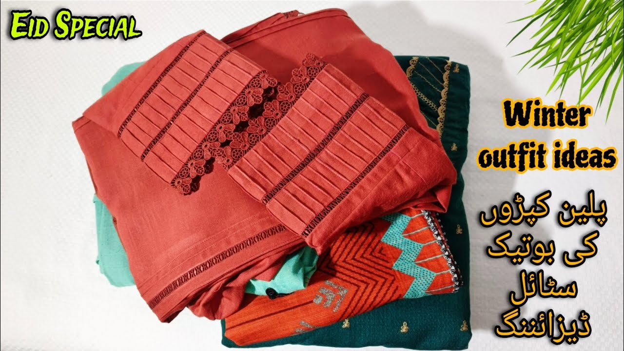 Winter outfit ideas // Eid suit design / Plain suit with lace design