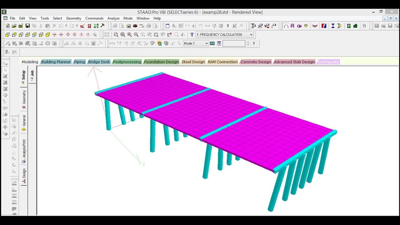 STAAD PRO DESIGN & CALCULATE FREQUENCIES OF A VIBRATION OF A SKEWED BRIDGE