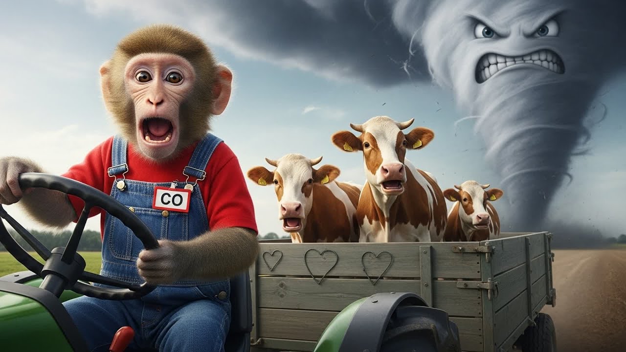Monkey CO Drives the Crane to Rescue the Cow from a Tornado 🐒🏗️🐄 | CO MONKEY TEAM