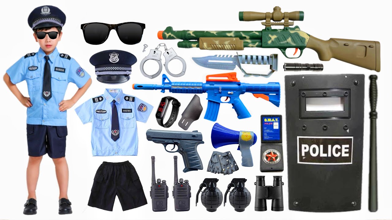 Special Police Weapons Toy set Unboxing-M416 guns, Gas mask, Glock pistol, Dagger