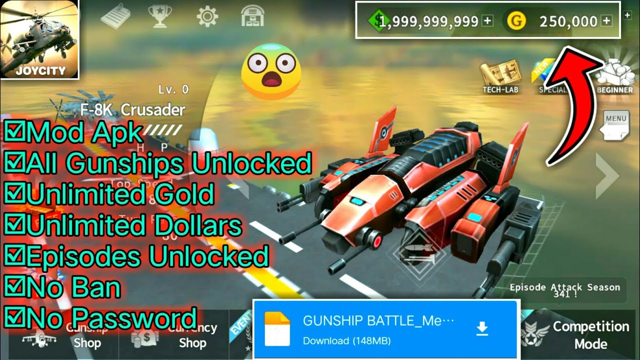 💥Tutorial Gunship Battle Mod Apk 2025 All Gunships Unlocked, Get Gold.