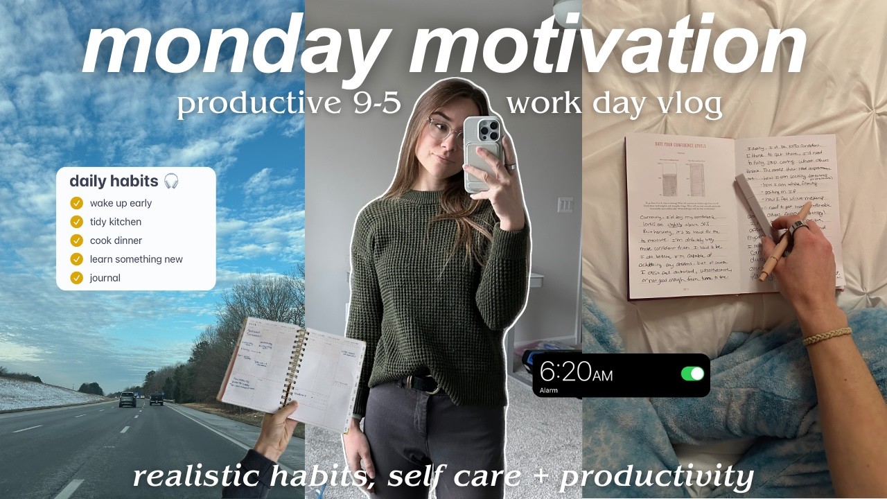 PRODUCTIVE MONDAY VLOG: 9-5 work day in my life, weekly motivation + realistic evening routine