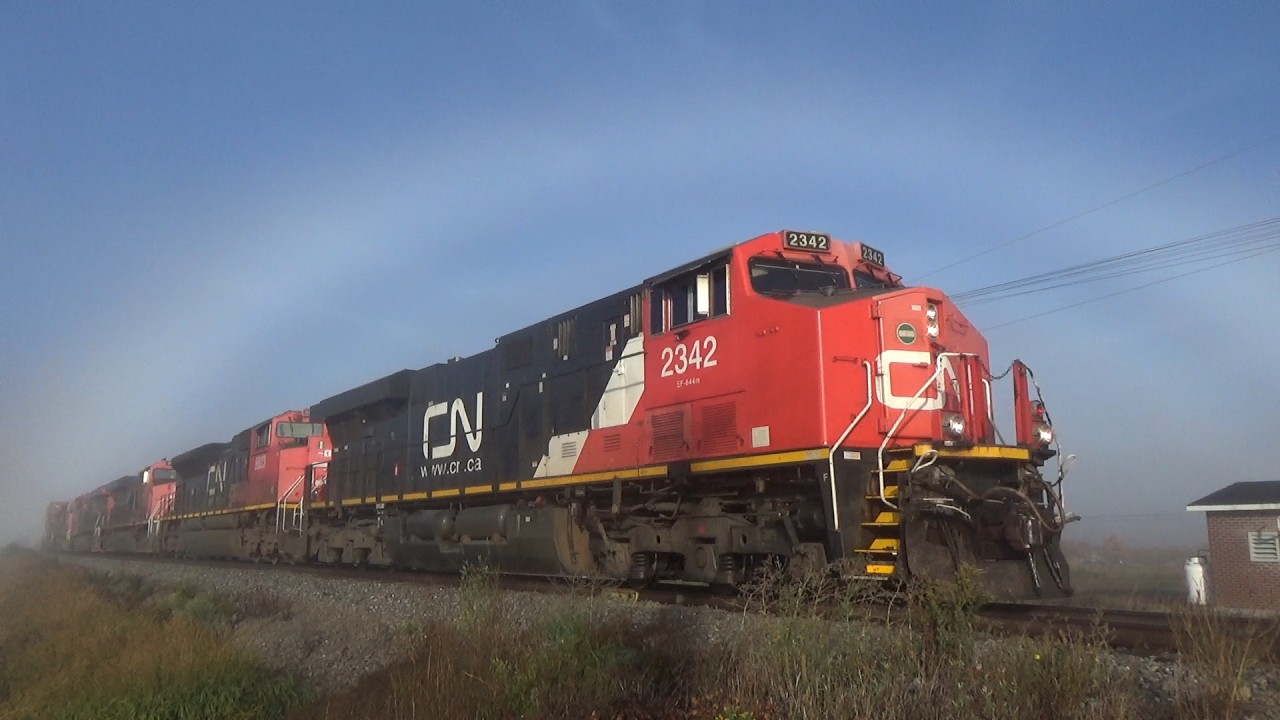 Rare Ghost Rainbow!?! Big Power on a Monster Stack Train CN 120 w/DPU  approaching Sackville, NB