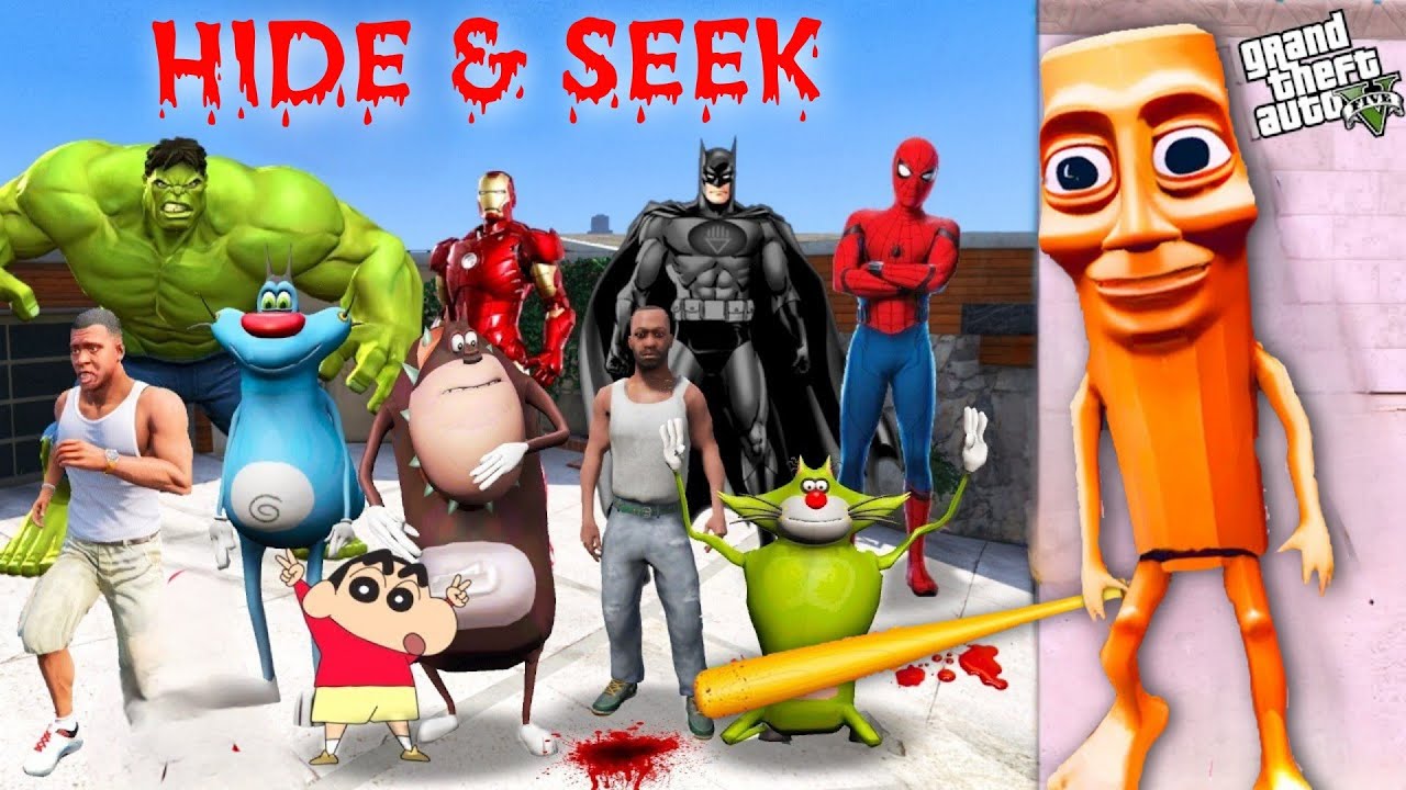OGGY and ShincHan Playing hide And Seek With Tung Tung Sahur in Gta 5 with Avengers