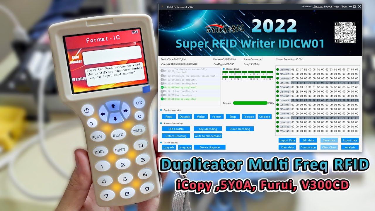 Duplicator RFID iCopy 5Y0A Furui V300CD 2022 Multi Frekuensi - Terbaik