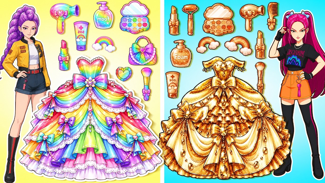 Gold Family vs Rainbow Family Battle ✨ K-Pop Demon Hunters | Best DIY Fashion Paper Doll