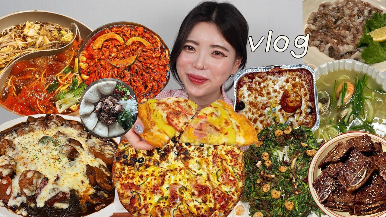 [먹방브이로그] 수니의 먹방 모음집 (선명희피자 두찜 간장찜닭 오리불고기 샤브샤브 월남쌈 영도 포장마차 )