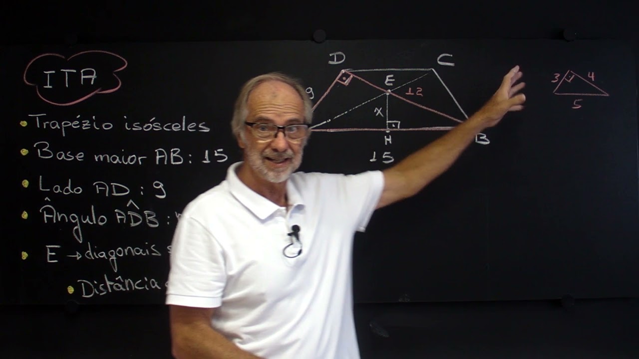 Seja ABCD um trap&eacute;zio is&oacute;sceles com base maior AB medindo 15, o lado AD (ITA) | Prof. Fern&atilde;o