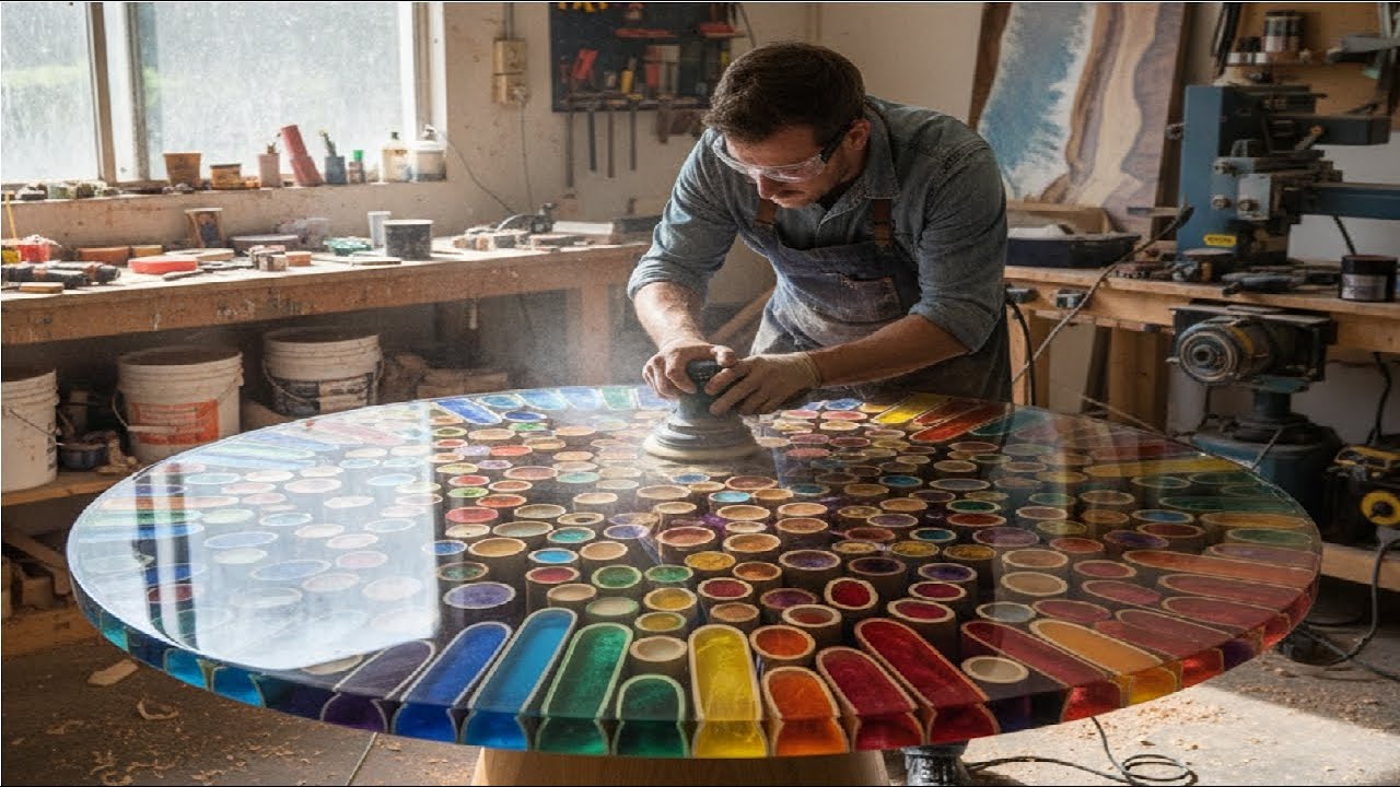 Craftsman Brings Art and Nature to Create a Unique Bamboo Epoxy Table