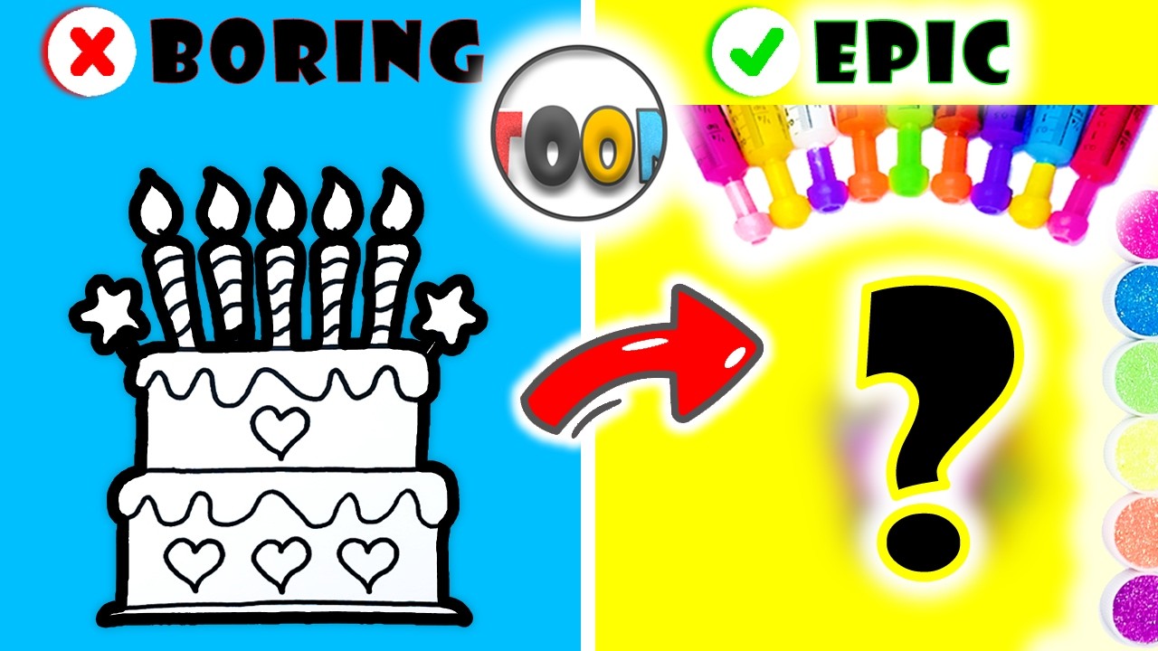Two Tier Rainbow Birthday Cake Drawing Gets MESSY! 🎂✨ Paint Dropper + Glitter!