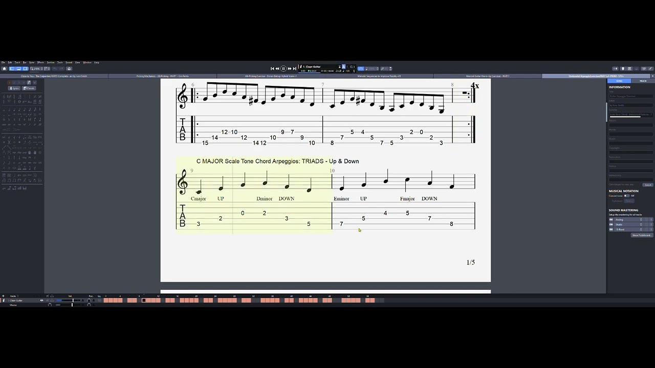 Horizontal Guitar Arpeggio Exercises Scale Tone Chords - PART1 by Ivon Smith