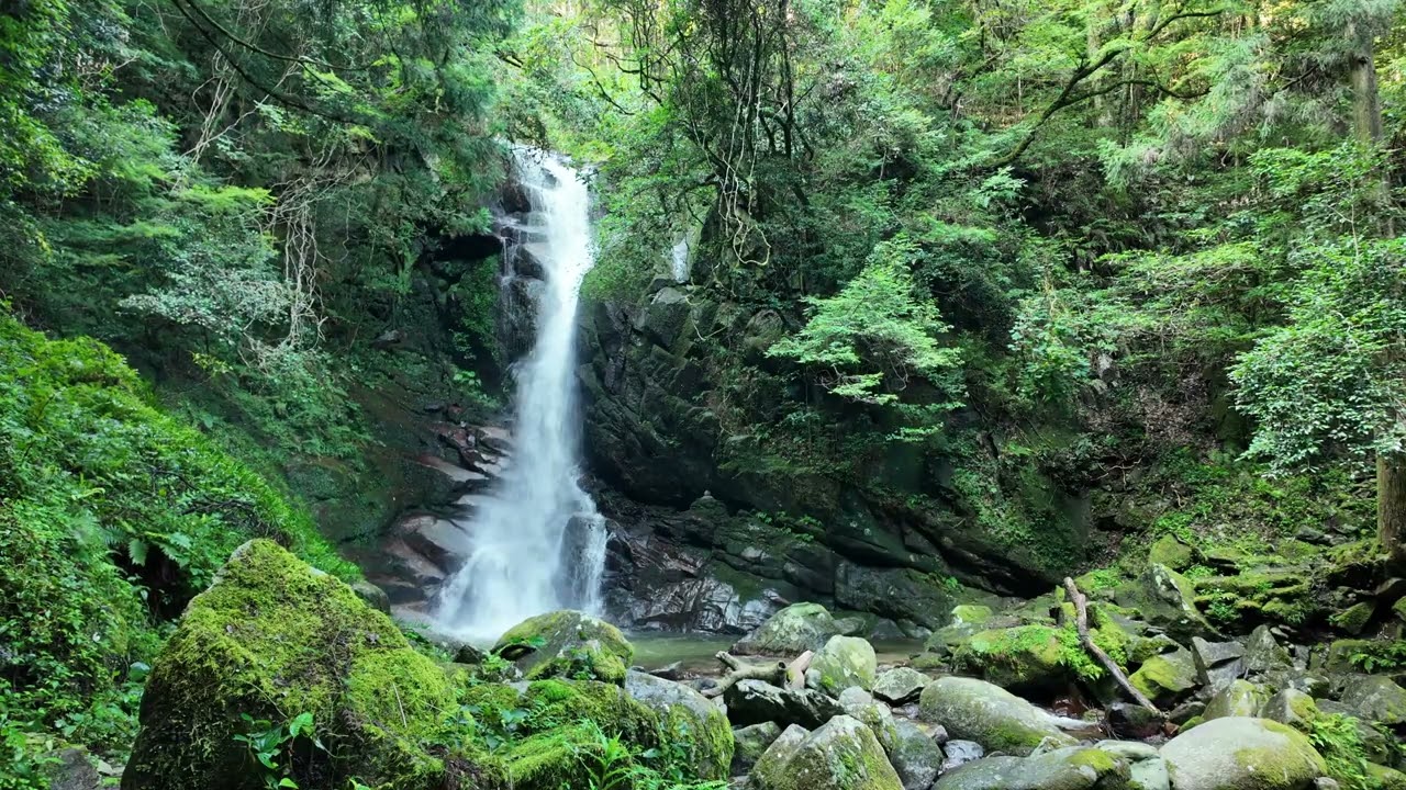 Karan waterfall in Japan Fukuoka prefecture.  花乱の滝  Relaxing nature and water sound.