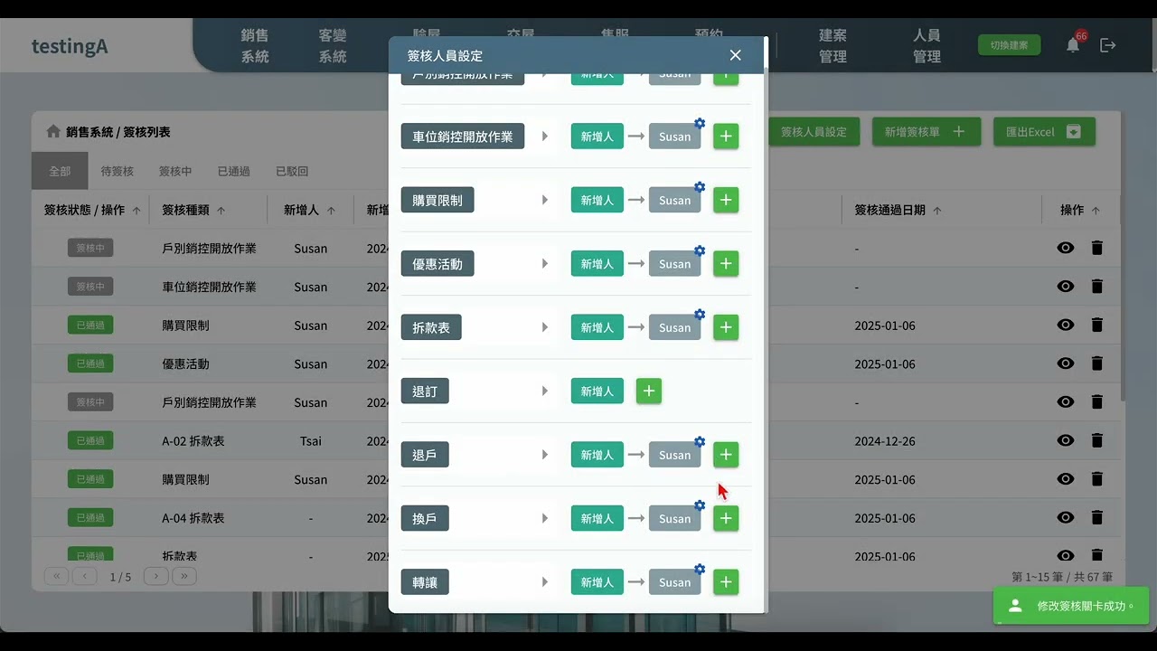 福爾摩沙-銷售系統-退戶簽核流程