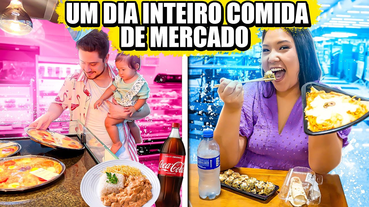 UM DIA INTEIRO SÓ COMENDO COMIDAS DO MERCADO | Jeru e Cheru