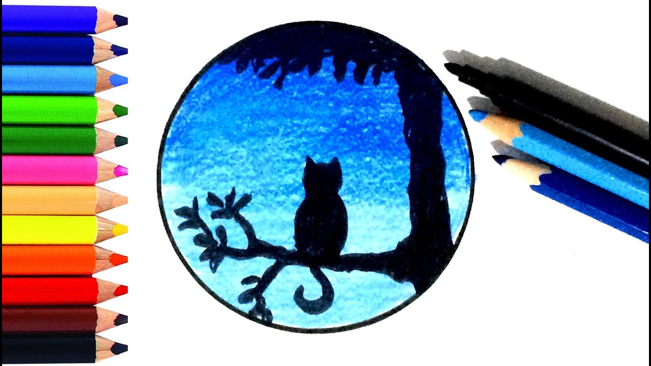 Easy Drawing Night With Three Colors  I Üç Renk İle Kolay Gece Çizimi I Basit Çizimler