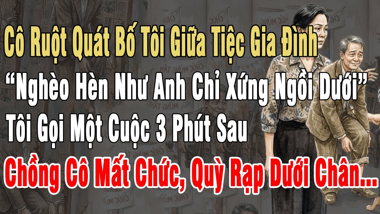 Cô Ruột Quát Bố Tôi Giữa Tiệc Gia Đình: “Nghèo Hèn Như Anh Chỉ Xứng Ngồi Dưới”. Tôi Gọi 1Cuộc Cô Quỳ