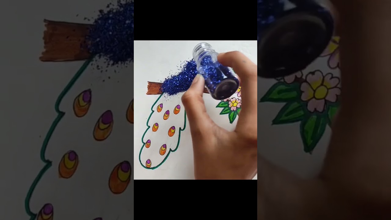 Drawing of cute peacock with glitter #glitter #peacock #drawing #🦚🦚🦚