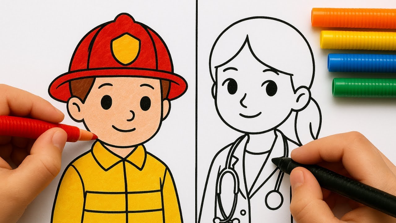 🎨 Magic Coloring Fun – Firefighter vs Doctor! 🚒👩‍⚕️